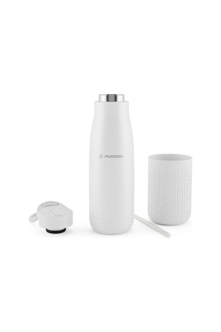 Puccon Pipetli 500 Ml Beyaz Paslanmaz Çelik Matara/suluk - Silikon Gövde Yağmur - 50013