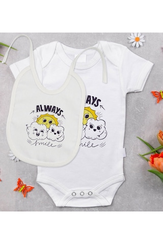 Bitmeyenkartus Bk Kids Always Smile Tasarımlı Bebek Body Zıbın Ve Mama Önlüğü He Çok Renkli