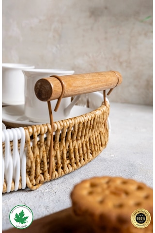 Yuvarlak Hasır Tepsi - Çift Renkli - 35 Cm Kahverengi