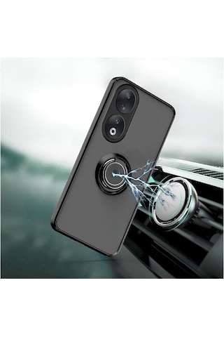 Honor 90 Yüzüklü Standlı Kılıf - Ultra Darbe Emici Silikon Kapak