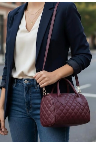 Addy Bordo Noir Quilted Kapitone Mini Varil Omuz Ve El Çantası