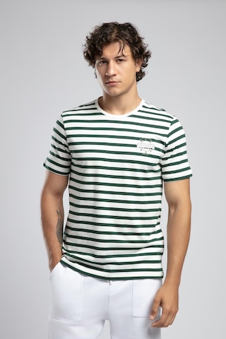 Lee Cooper Eddy Erkek %100 Pamuk O Yaka T-shirt Ekru-zümrüt Çizgili-21600 Ekru