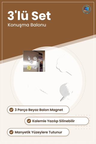 Magnet Seti 3 Parça Beyaz Konuşma Balonu Buzdolaı Mutfak Yazılabi
