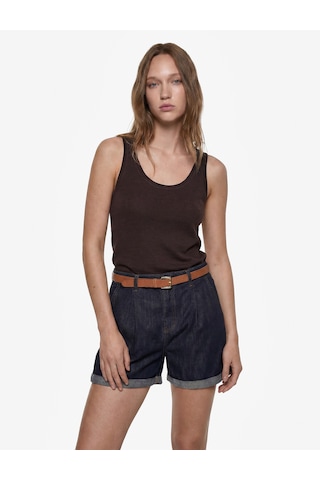 Koton Rahat Kalıp Duble Paça Cepli Kemerli Mini Jean Şort Raw 6sal40304md 63x