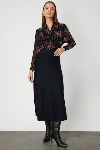 On Kadın Pileli Midi Triko Etek 65210 Siyah Siyah