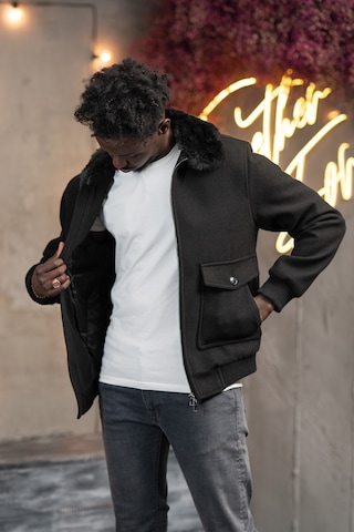 Slimfit Kürklü Sabit Yaka Beli Lastikli Astarlı Kaşe Mont Siyah