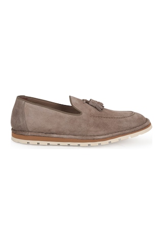 Libero Erkek Loafer Ayakkabı Hakiki Süet Deri Püsküllü Pratik Slip-on Esnek Tırtıklı Termo Taban L6016 Vizon