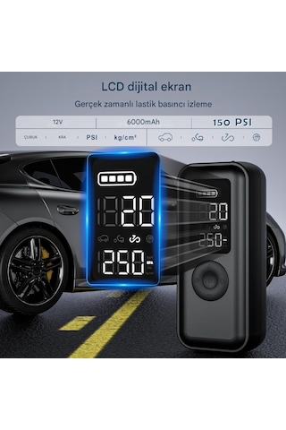 Elektrikli Hava Pompası 6000 Mah Lcd Ekranlı Led'li Ve Usb Çıkışl
