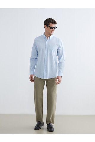 Lcwaıkıkı Classic Mavi Regular Fit Keten Karışımlı Erkek Gömlek