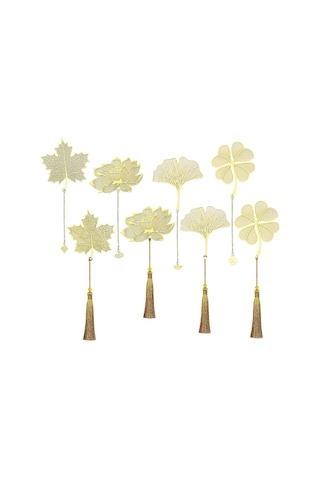 8 Adet Altın Yaprak Desenli Metal Kitap Ayracı Seti