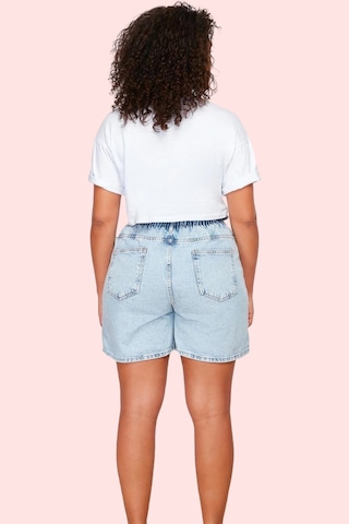 Ersefa Kadın Pamuklu Denim Şort Beli Lastikli Geniş Paça Yazlık Günlük K Açık Mavi