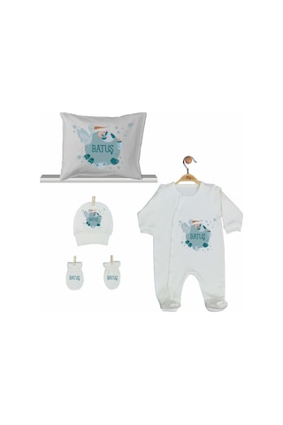 Pia Baby Gl 2004 İsme Özel Leylekli Beşli Tulum Set Mavi
