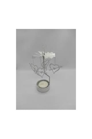 Isı İle Dönen Kalp Model Mumluk Seti Beyaz 21x10 Cm