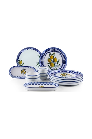 Kütahya Porselen Lemon Charm 14 Parça 6 Kişilik Kahvaltı Takımı Ekru
