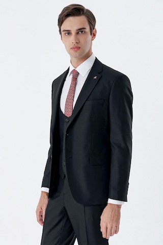 İmza Siyah Mono Yaka Çift Yırtmaç Yelekli 6 Drop Slim Fit Dar Kesim Basic Takım Elbise 1001240186-siyah Siyah