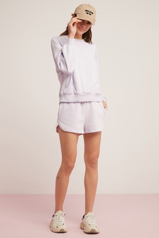 Ethıquet Sahra Kadın Pamuklu Içi Polarlı Yumuşacık Oversize Yuvarlak Yaka Basıc Lila Sweatshirt