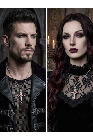 Unisex Gotik Haç Kolye Kırmızı Gri Gümüş Vintage Cross Kolye, Retro Zincir Kolye, Kadın Erkek Punk Kolye Çok Renkli