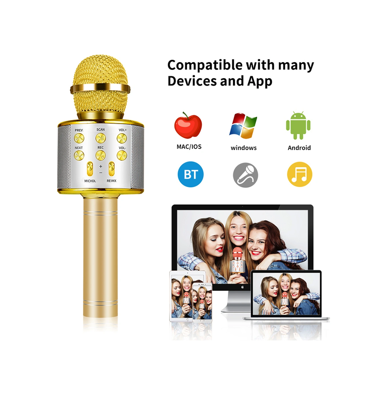 Yuntech01 Altın Bt Kablosuz Mikrofon Ve Hoparlör Combo, Üç Katmanlı Gürültü Azaltma, Tf Kart Desteği, Çoklu Cihazla Uyumlu, Profesyonel Karaoke Deneyimi