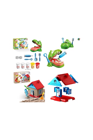 Dinozor Dişçi Oyun Hamur Set + Kum Ev 750 Gr