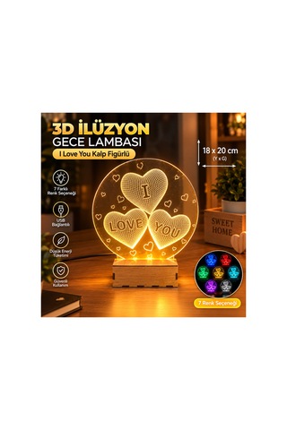 Şeffaf İlizyon Led Gece Lambası I Love You Kalp Görseli 18x20 Cm