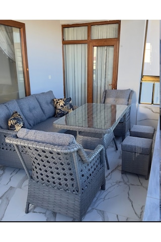 Sercangarden 3kişilik Salincak Hediyeli Rattan Bahçe Takımı Oturma Grubu 3'lü - 7 Kişilik Gri