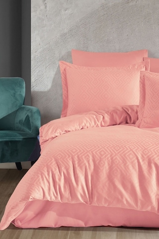 Jakarlı & Saten Çift Kişilik Nevresim Takımı - Çeyizlik 6 Parça Nevresim Seti-200x220cm-metis Pudra Pudra