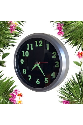 Fosforlu Camsız Duvar Saati 22 Cm Kek Kalıbı Bez Çanta Hediyeli Siyah