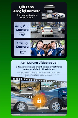 Harvox 2 Kameralı Wi-fi Özellikli Full Hd Araç Kamerası 1080p Gece Görüş, G-sensor Dashcam