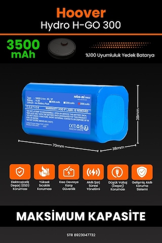 Hoover H-go 300 Hydro Uyumlu Robot Süpürge Bataryası 3500 Mah