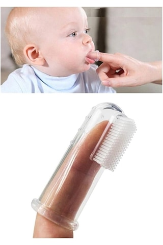 Bebek Damak Kaşıyıcı Fırça Bebek Diş Fırçası Silikon Parmak Fırça Şeffaf