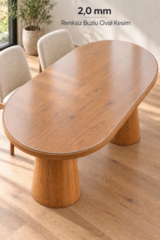 İzen 2,0 Mm Renksiz Buzlu Oval Pvc Masa Örtüsü Düz Kenarlı Yarım Daireli 90 X 210 Cm Şeffaf