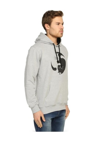 Bant Giyim - Yin Yang Kedi Gri Kapşonlu Erkek Sweatshirt Hoodie