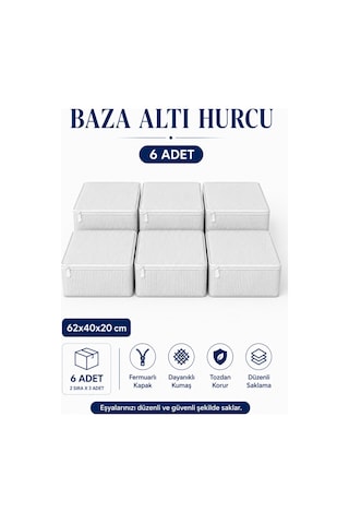 Hurç Seti Fermuarlı Çizgili Baza Altı Hurcu Yorgan Battaniye Kıyafet Saklama Organizeri 6'lı Gri