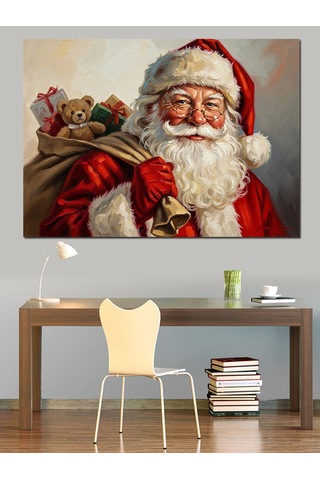 Hediye Çuvallı Geleneksel Noel Baba Dekoratif Kanvas - Mdf Ahşap Tablo