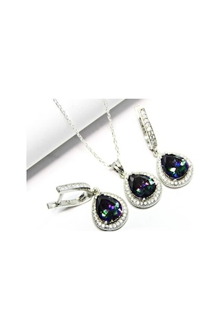 925 Ayar Gümüş Mistik Topaz Taşlı Damla Kadın Kolye