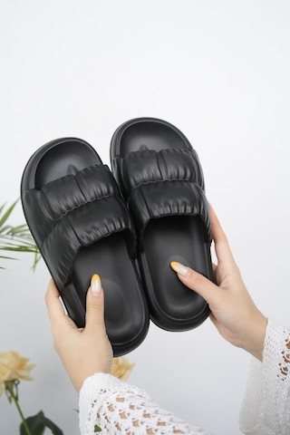 Modafrato Fırfır Kadın Terlik Plaj Deniz Havuz Terliği Siyah