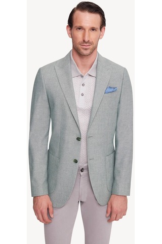 Erkek Yeşil Regular Fit Sivri Yaka Tek Ceket 001