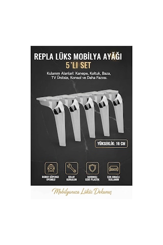 Repla Mobilya 16 Cm Krom 5 Adet Kanepe Tv Ünitesi Koltuk Ve Konsol Dolap Ayağı Krom