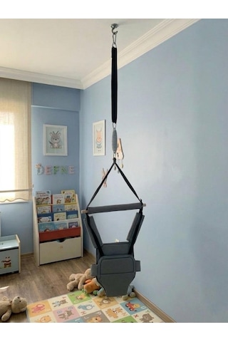 Gri, Hoppala Zıpzıp - Tavana Asılan Yaylı Bebek Salıncağı - Ergonomik Konforlu Tasarım