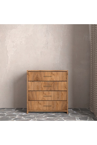 Renazzo Soft Wood 4 Çekmeceli Masif Ahşap Şifonyer Ceviz