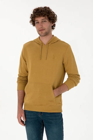 U.S. Polo Assn. Erkek Regular Fit Kapüşonlu Hardal Basic Sweatshirt 50313720-VR151