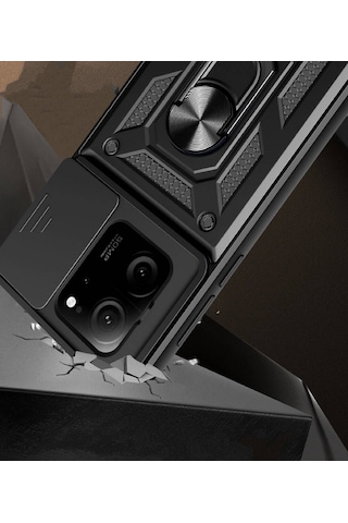 Xiaomi Mi 13t Kılıf Manyetik Standlı Kamera Korumalı Yüzüklü Zırh Tank Kılıf Koruyucu Kapak