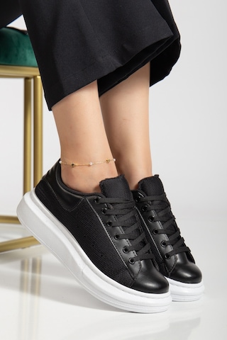 Erceka Günlük Sneaker Kadın Spor Ayakkabı Bağcıklı Beyaz-siyah-mavi-gümüş-gold-sarı Siyah - Beyaz