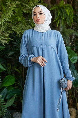 Neways 6482 - Ön Tek Pileli Elbise Mavi