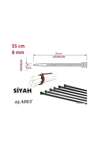 25 Adet Pemsan 55Cm X 8Mm Plastik Cırt Kelepçe Kablo Bağı N11.1185