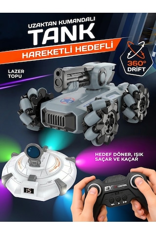 Şarjlı Uzaktan Kumandalı Işıklı Atış Hedefli Ufo Avcısı Akrobatik Dublör Tank Araba Full Fonksiyon Gri