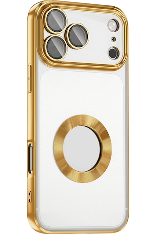 Apple Uyumlu iPhone 17 Pro Max Kılıf Kamera Korumalı Logo Gösteren Zore Omega Kapak - Gold Gold