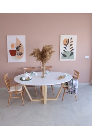 BEYAZ Oval Yemek Masası, Modern MDF  Yemek Masası, Toplantı Masas