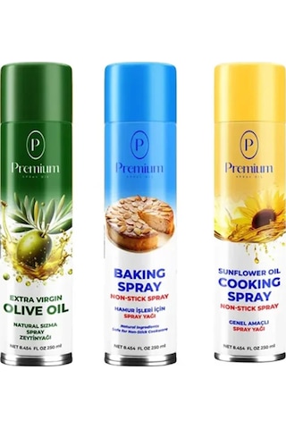 Premium Sprey Yağ Serisi, Zeytinyağı, Ayçiçek Yağı Ve Hamur İşleri İçin Bitkisel Yağ, 250 Ml Sprey Şişelerde