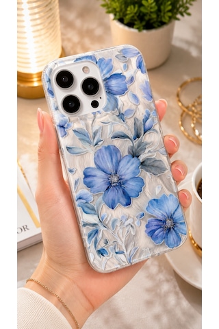 İphone 16 Pro Uyumlu - Aurora Parlak Tüy Desenli Gümüş Koruyucu Silikon Telefon Kılıfı Lacivert
